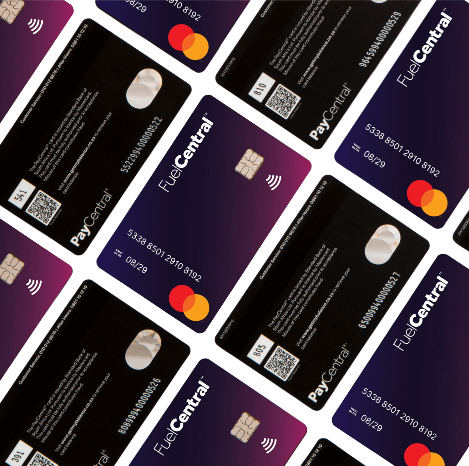 fuelcentral – banner FuelCentral business fuel payment cards arranged in a repeating pattern